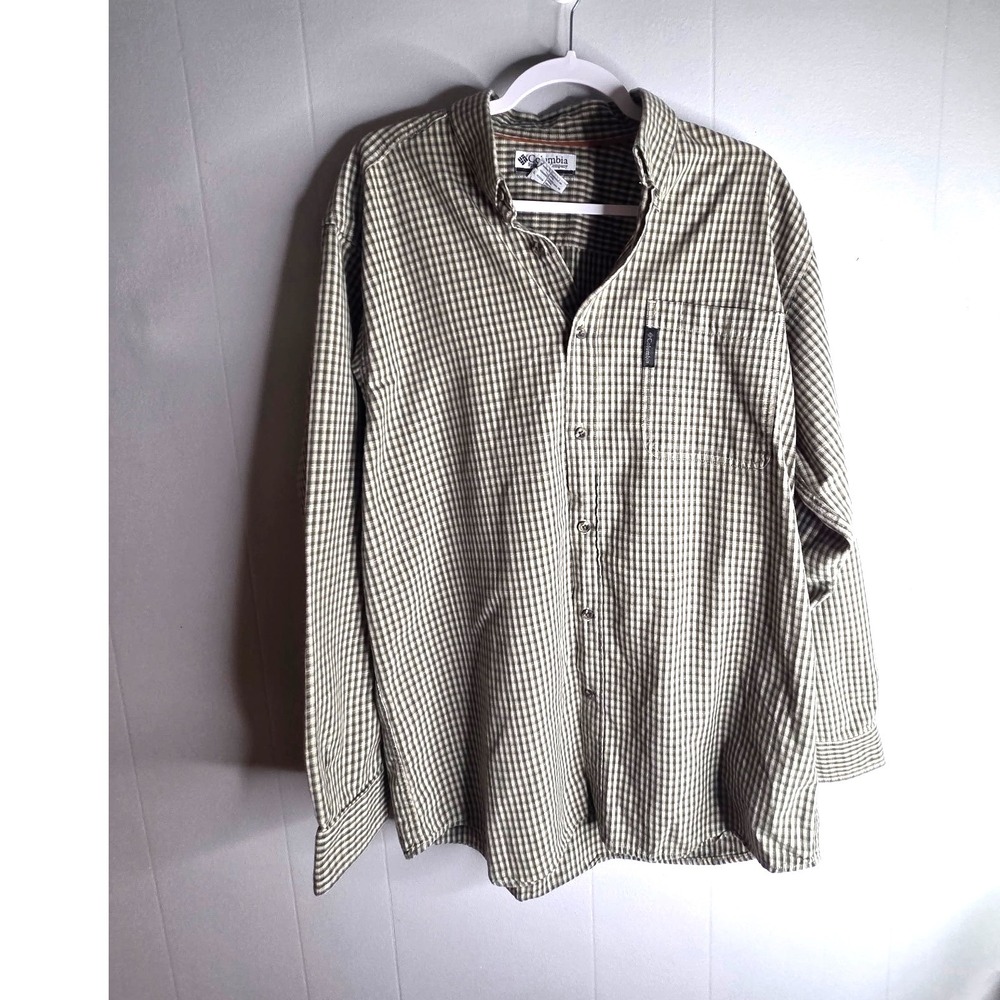 Columbia Sportswear Mens Large Green Micro Check Button Down Long‎ Sleeve Shirt